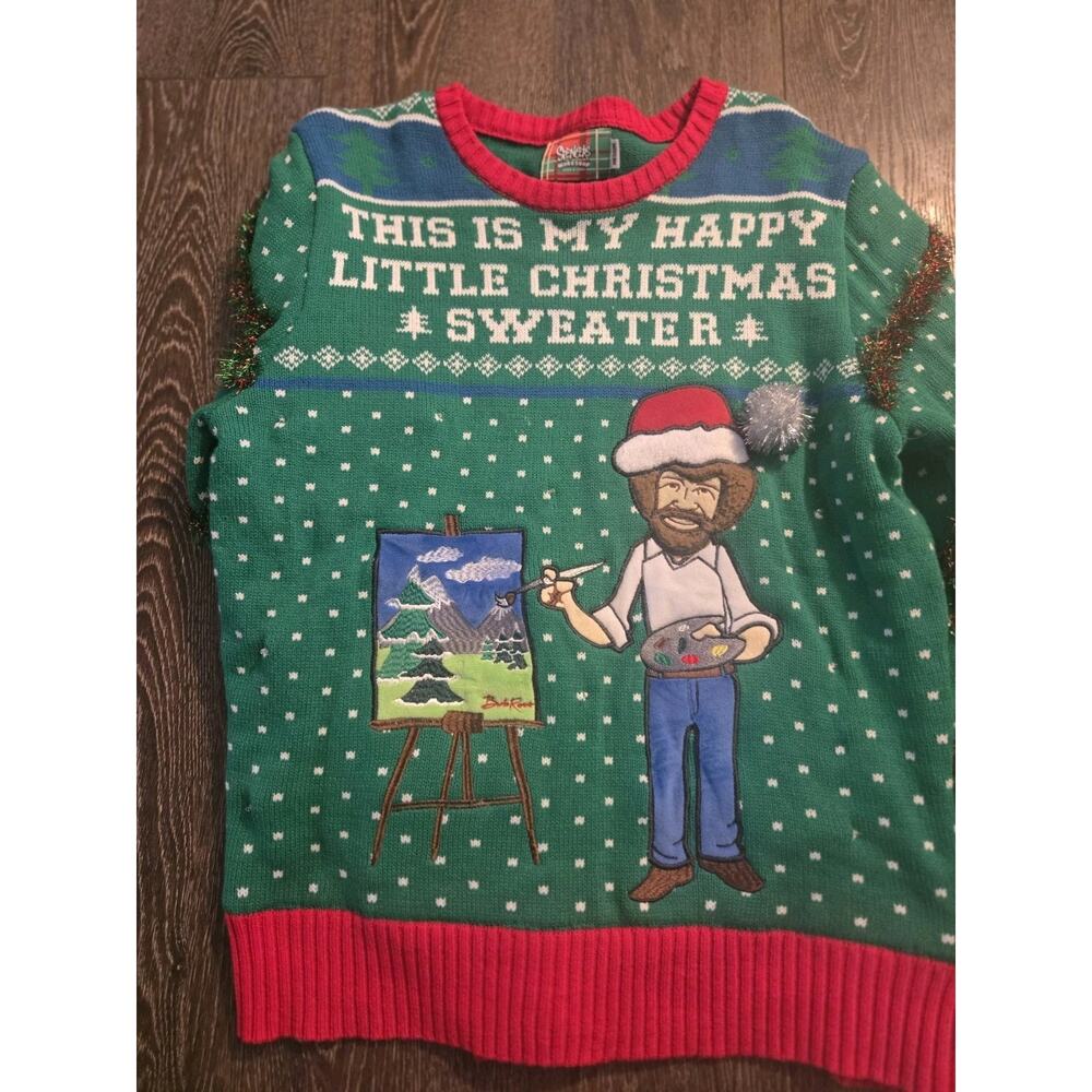 Bob Ross Ugly Christmas Sweater Mens M - Picture 2 of 7